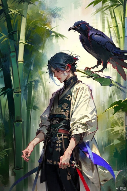 (masterpiece),(bestquality),(ultra-detailed),1boy, touken ranbu, chivalry,bamboo forest,