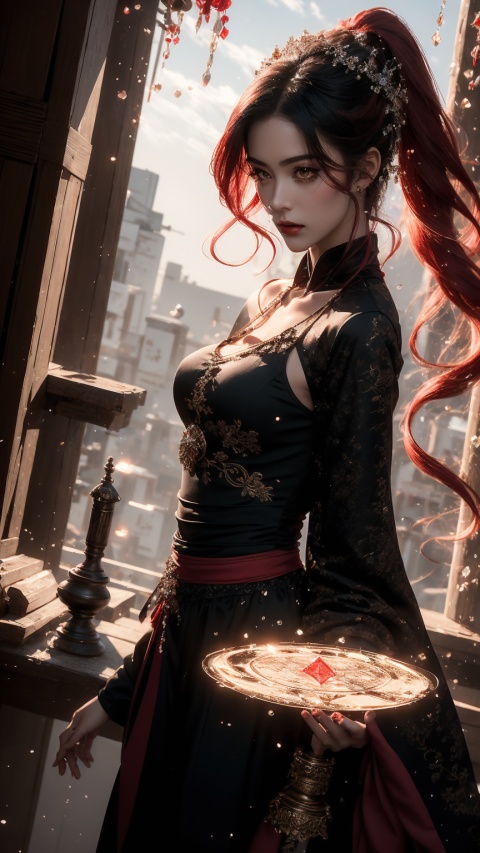 (aerial view,view of city),1girl flying in air,beautiful cute crystal girl in 26 years old, wearing crystal wear, the crystal is evil, black and pink and red glowing crystal, crystal pink hair, the power is every wear, she is evil but cute, the crystal is evil and glowing black and pink and red colors, detailed evil eyes,she has a serious expression and her lips are closed glowing crystal wear, (incredible details, cinematic ultra wide angle, depth of failed, hyper detailed, insane details, hyper realistic, high resolution, cinematic lighting, soft lighting, incredible quality, dynamic shot,,Hair with scenery,baiyueguangya,huliya,glint sparkle,1 girl,Sky Fantasy,shidudou,surrounded by runes