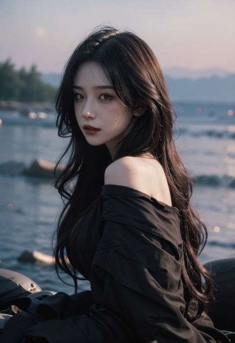 Vampire Queen, backlit, intricate details, highly detailed, slate atmosphere, cinematic, dimmed colors, dark shot, muted colors, film grain, lut, spooky, depth blur, bokeh, realistic, realistic skin,1 girl,Closed lips,Midsummer, surfing, beautiful sea, beautiful waves, 