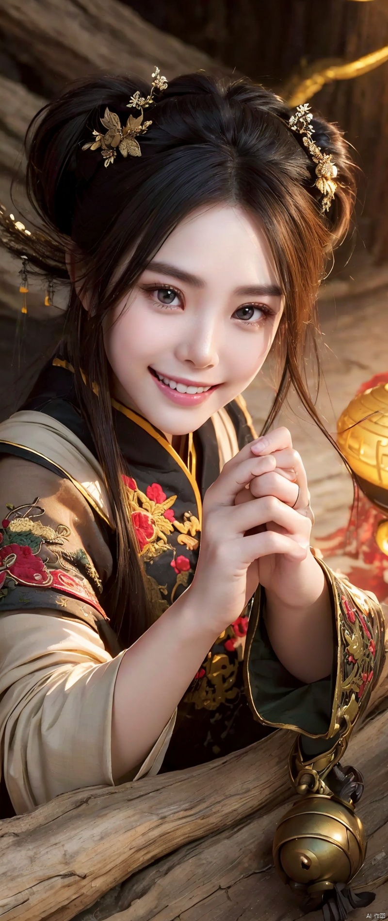 (Best Quality:1.2), (high resolution:1.2), (beautiful face and eye:1.2), (sharpest focus:1.2), (Ultra-realistic Photo:1.2), (Ultra-precise Photo:1.2), (Depth of field:1.2), (8k high resolution:1.2), (perfect anatomy:1.2), (nice hands:1.5), 
(perfect hands:1.5), (Very young and neutral and beautiful Chinese man:1.5), (One iron whistle in each hand and wielded like a weapon:1.5), (A heroic stance:1.3), (A beautiful nobleman:1.0), 
(A shiny black hermit-like garment with fancy embroidery:1.0), (Fearless smile:1.3), (A secluded hermit-like place deep in the mountains of China:1.0), (Mysterious fairyland:1.2), (Looking up angle:1.0),