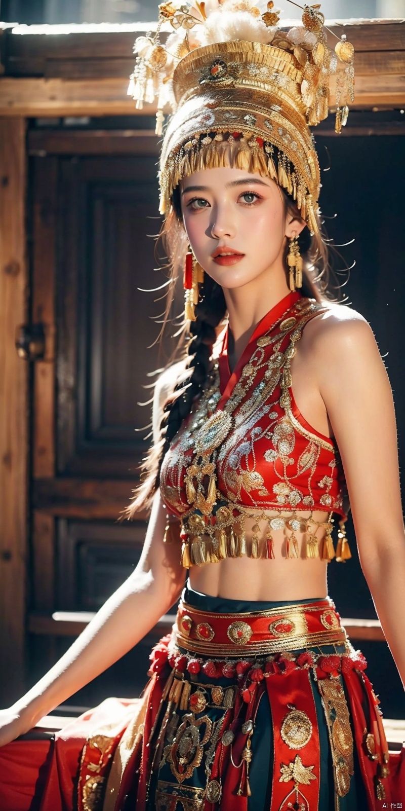 （8k,RAW photos,best quality,masterpiece：1.2））35mm,Ultra high detail,professional lighting,best quality,ultra high resolution,Visually stunning,（1girll：1.1）,（Miao costume and headgear）,real human skin,（Perfect body 1.3）super delicate face。