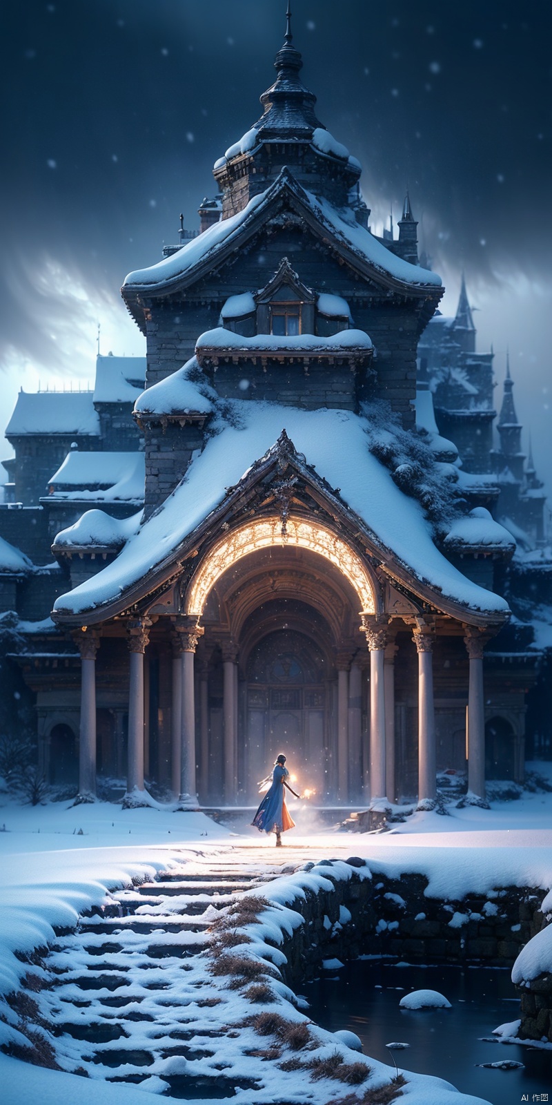 Princess的脸出现在空中,Winter scenery,Surreal wonderland,Dreamy cloud and fairy island,(big snowflake:1.3),五颜六色的big snowflake飞舞着,Princess&#39;The palace is covered with snow,The tree of life blooms with endless vitality,Twinkling stars in the night sky,Overlapping clouds and fog,Whimsical fantasy landscape art, Beautiful Art Ultra HD 8K, 8k highly detailed digital art, Beautiful and detailed fantasy, Epic fantasy landscape, Mysterious and dreamy scenery, Magic fantasy is very detailed, magical scenery, 由big snowflake和梦幻漂浮的仙女岛组成, Detailed fantasy digital art, 8k detailed digital art