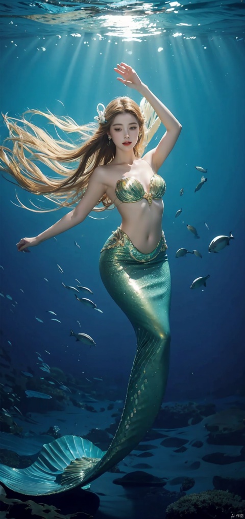 A mermaid dancing with grace in the depths of the ocean, Surrounded by shimmering pearls, In your underwater kingdom, Your heart filled with hope and your radiance is the light that guides your path.", aimeibo