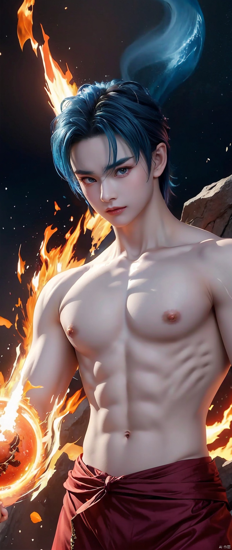  Get ready for a visual feast with Gohan having a handsome face and piercing red eyes, Brilliant blue hair and tattoos, Balanced character portraits and landscapes, and a perfect body. In his transformed state, He radiates extreme instinct and strength, Create an epic anime about this energy man. Fire and lava in stunning anime artwork will leave you in awe. This conceptual art is directly from the Universe, With manga-style 8K wallpapers that will take you to another dimension. Get ready to be amazed by this detailed digital anime artwork, Show the ultimate combination of style and strength.