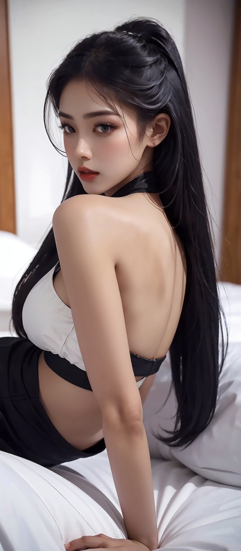  8k, best quality, masterpiece, 1 girl, (black long white hair flowing), Sex appeal,Sexy , on the bed, dark skin