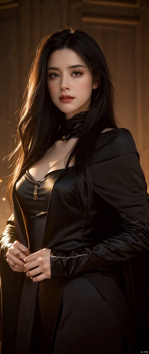  (8k, best quality, masterpiece:1.2), (realistic, photo-realistic:1.37), ultra-detailed, cinematic, fantasy world, above chest shot, beautiful woman holding a fireball on her palm, long black straight hair, dark makeup, dressed in a black cloak, (pale skin:1.2), Greg Rutkowski concept art, dark studio, rim lighting, dimly lit, low key, aimeibo