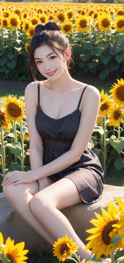 (masterpiece:1.2),(best quality:1.2),(high resolution:1.2)
 
CyberPanam, 1girl, solo, black hair, brown eyes, single hair bun, sitting in a sunflower field, smiling, sunlight