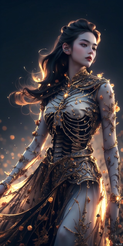 (extremely detailed CG unity 8k wallpaper, masterpiece, best quality, ultra-detailed), best illustration, an extremely delicate and beautiful, high resolution, dynamic angle, dynamic pose, (1girl), dark skin, black hair, yellow eyes, golden accessories, magical girl outfit, moonlit night, glowing stars, mystical background.