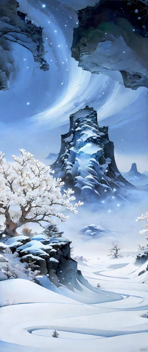 Princess的脸出现在空中,Winter scenery,Surreal wonderland,Dreamy cloud and fairy island,(big snowflake:1.3),五颜六色的big snowflake飞舞着,Princess&#39;The palace is covered with snow,The tree of life blooms with endless vitality,Twinkling stars in the night sky,Overlapping clouds and fog,Whimsical fantasy landscape art, Beautiful Art Ultra HD 8K, 8k highly detailed digital art, Beautiful and detailed fantasy, Epic fantasy landscape, Mysterious and dreamy scenery, Magic fantasy is very detailed, magical scenery, 由big snowflake和梦幻漂浮的仙女岛组成, Detailed fantasy digital art, 8k detailed digital art