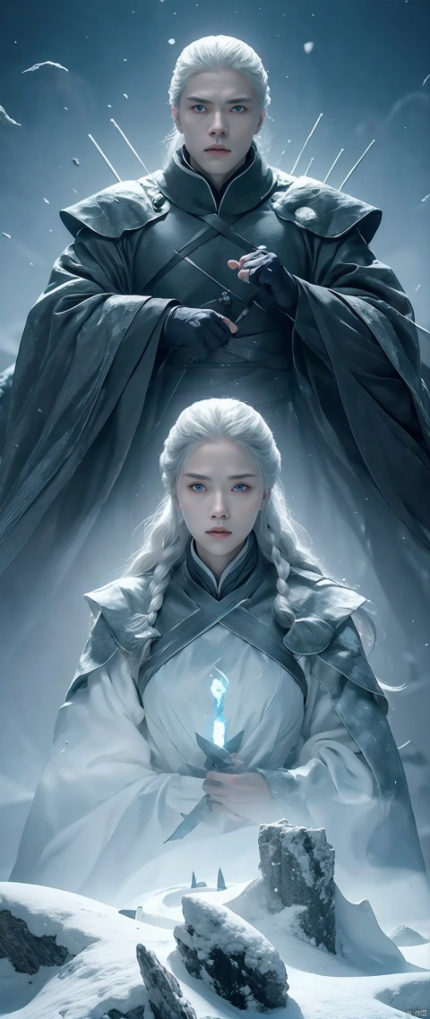 vanishing point, from above, panoramic, super wide angle, satellite images,aerial photography,Game of Thrones floor map ,((Winterfell)),Night King&#39;An S-face appeared in the ice and snow,full of mystery、Cold and strong sense of power,Night King has a very unique appearance。His face is like a withered bone,给人one种死气沉沉、Cold feeling。tall and straight,透露出one种威严与力量。His skin is whiter than milk,Night King&#39;s’s eyes are dark blue,像黑冰one样冷酷地燃烧,给人one种深不可测的感觉。他的眼神里带着one种冰冷和残忍,突然像新雪one样洁白,Suddenly dark like a long night,Like the ever-changing night sky。The body is dotted with predictable dark grey-green,Telling about his mystery and power。 Night King emits a strange, Faint blue light,like a light shining in the dark。Popular TV series《game of Thrones》Great Wall of Ice and Snow of China,one（Cliffs made entirely of ice and snow stretch for dozens of miles.：0.85）,digital rendering,Hold your head high and chest high,become a solid barrier,（The Great Wall separates the night&#39;White Walker Watch.）,background：The wind is very cold、Blizzard raging environment,营造one种不祥的预感和危险感。