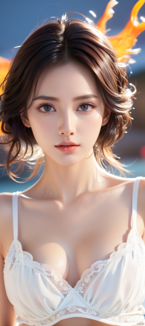 ((Realistic lighting, top quality, 8K, Masterpiece: 1.3)), Clear Focus: 1.2, 1 girl, Perfect Body Beauty: 1.4, Slim Abs: 1.1, ((Dark Brown Hair, Big: 1.3)), (Accelerate: 1.4), (Outdoor, Night: 1.1), Street, Ultra Slender Face, Fine Eyes, Double Eyelids, Exposed Cleavage, Incredibly Absurd, Messy Hair, Floating Hair,