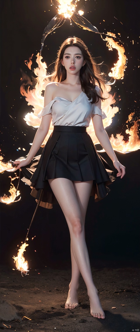 (tmasterpiece, high high quality, Best quality, offcial art, Beauty and aesthetics:1.2),(theelementoffire:1.4),（1 young woman：1.6,,(Scarlett Johansson （Scarlett Johansson）Playing with the））,Composed of fire elements,Highly realistic,transparency,Sci-fi lighting effects,a skirt,butterflys,climaxing,（actual：1.4）,RAW photos,vivd colour,Flow and movement。standing on top of a mountain,der riese,Sexy gesture,Barefoot,without wearing shoes,Deep background,marvelous and unbelievable,Epic work,(Complicated details,hyper-detailing:1.2),art  stations,（tmasterpiece,Best quality at best）ultra-realistic realism, cellshading, anaglyph, stereograms, angle of view, 电影灯光, 8K, super detailing, Acura, Best quality, A high resolution, Award-Awarded, Correct anatomy,delicated face,