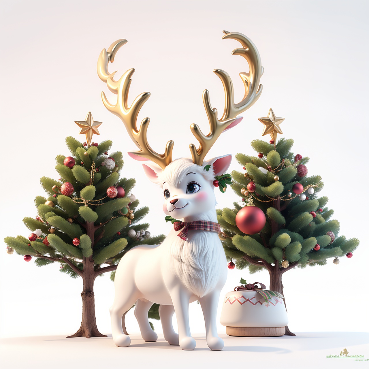 Masterpiece, best quality, minimalism, Christmas, reindeer, white background