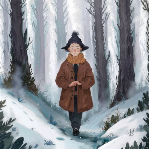  best quality,masterpiece,ultra high res,childpaiting,1girl,1boy,crayon drawing,in winter,forest,coat,scarf,snow,suit and tie,hat, childpaiting