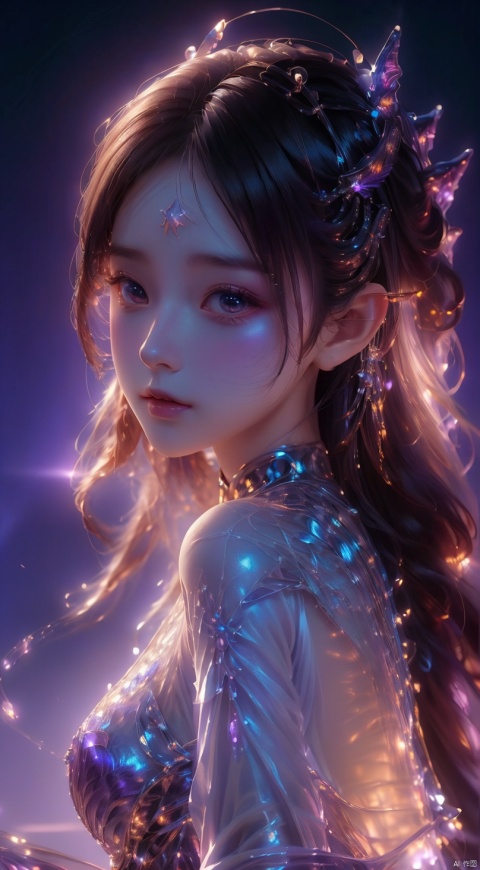  mastepiece,best quality,ethereal dragon,fantasy art,backlighting,ethereal glow,purple theme, best quality,portrait,looking at viewer,detailed face, (\shuang hua\)