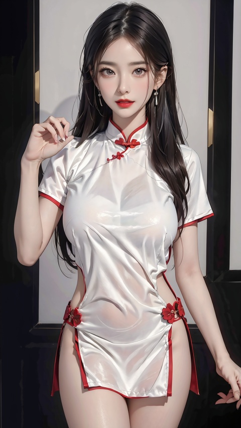  RAW, 1girl, solo, colorful, (masterpiece, best quality:1.3), (absurdres:1.3),
(pureerosface_v1:1.2), (ulzzang-6500:0.4),(detailed skin:1.3, detailed face:1.3), (realistic:1.2), waving,
(Chinese beauty, Chinese mixed:1.3), (mature female:1.2),
(big breast:1.2), (thick thighs:1.3),( narrow :1.2),Headgear, looking at viewer, blush, light smile,hands behand back,
(shiny skin:1.1),(big_eyes:1.3), brown eyes, makeup,
, pearl earrings,chinese underwear,long hair, 1girl, mature female, looking at viewer, black hair,long hair,((underwear)),jewelry, white clothes , chinese clothes , china dress,hand101, chinese clothes,camisole,Blue, wangyushan