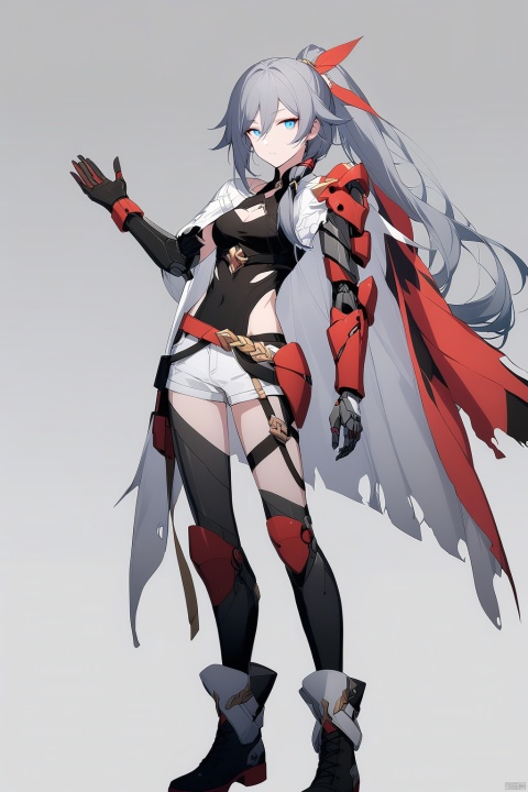  [[fu hua (phoenix)(honkai impact 3rd)]], nai3, 1girl, solo, artstyle,
1girl, solo, long hair, breasts, looking at viewer, bangs, simple background, blue eyes,hair between eyes, closed mouth, standing, full body, ponytail, grey hair, boots, shorts, black gloves, belt, hand up, cape, black boots, high ponytail, single glove,(((( torn capelet, mechanical arms, single mechanical arm ,fighting stance))))
soldier girl, wearing winter camo military fatigues, camo plate carrier rig, combat gloves, (magazin pouches), (kneepads), highly-detailed, perfect face, blue eyes, small waist, 