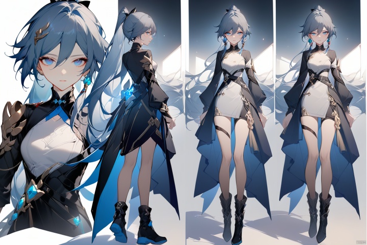  [[fu hua (phoenix)(honkai impact 3rd)]], nai3, 1girl, solo, blue eyes
{artist:ask(askzy)}, (Multiple views)
, (masterpiece)
1girl, solo, long hair, looking at viewer, blue eyes, standing, full body, ponytail, grey hair, boots, indoors, black footwear, from above