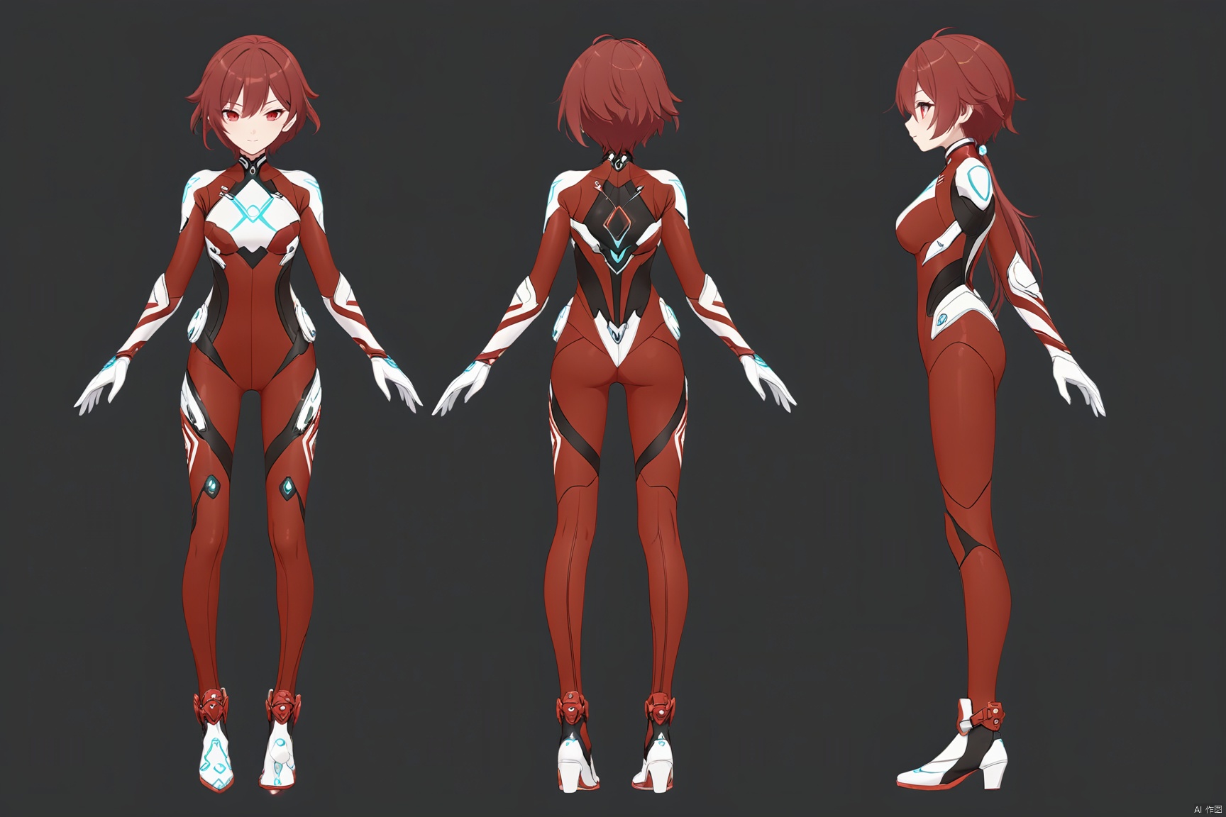  [[fu hua (phoenix)(honkai impact 3rd)]],
(full body), (Multi-view image :1.5) 
red pattern on waist,red pattern on arms,red pattern on legs,white bodysuit,white gloves,legwear,gloves,boots,logo,plugsuit,gem,bodysuit,red pattern on body,white tight-fitting,white footwear,leather suit,latex, (masterpiece), (best quality)