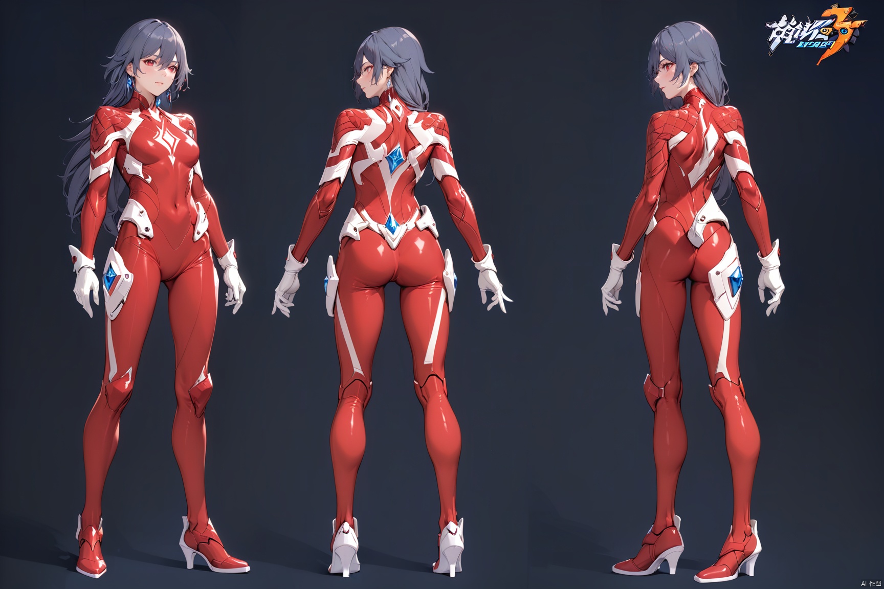  [[fu hua (phoenix)(honkai impact 3rd)]],
(full body), (Multi-view image :1.5) 
red pattern on waist,red pattern on arms,red pattern on legs,white bodysuit,white gloves,legwear,gloves,boots,logo,plugsuit,gem,bodysuit,red pattern on body,white tight-fitting,white footwear,leather suit,latex, (masterpiece), (best quality)