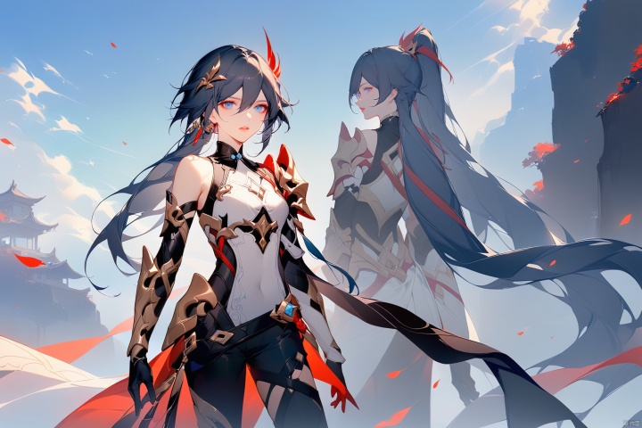 [[fu hua (phoenix)(honkai impact 3rd)]], nai3, 1girl, solo, blue eyes
{artist:ask(askzy)}, (Multiple views)
1girl, solo, looking at viewer, blue eyes, black hair, hair ornament, gloves, holding, standing, ponytail, weapon, outdoors, parted lips, holding weapon, armor, lips, covered navel, shoulder armor, gauntlets, pauldrons, breastplate