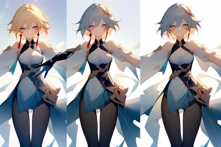  [[fu hua (phoenix)(honkai impact 3rd)]],nai3,1girl,solo,blue eyes
{artist:ask(askzy)}, 
(Multiple views)
1girl, solo, smile, blonde hair, gloves, pantyhose, mask, facial mark, thigh gap, outstretched arms, facing viewer, backlighting