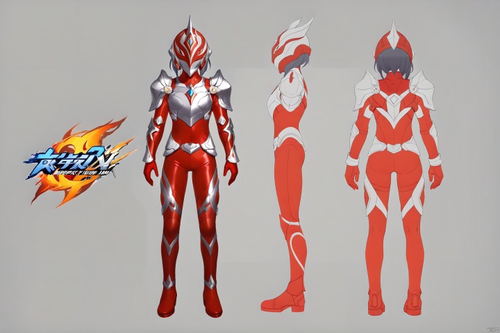  [[fu hua (phoenix)(honkai impact 3rd)]],
(full body), (Multi-view image :1.5) 
breastplate, pauldrons, shoulder armor, armor,helmet,red footwear,red tight-fitting,silver pattern on body,bodysuit,gem,plugsuit,mask,cover,logo,boots,gloves,red legwear,red gloves,red bodysuit,leather suit,ultraman,latex,silver pattern on leg,x, (masterpiece), (best quality)