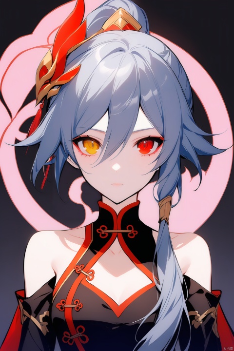  [[fu hua (phoenix)(honkai impact 3rd)]], nai3, 1girl, solo, artstyle,
1girl, solo, long hair, looking at viewer, bangs, blue eyes, simple background, hair ornament, red eyes, dress, hair between eyes, bare shoulders, closed mouth, ponytail, pink hair, cosplay, heterochromia, chinese clothes, black background, china dress, company connection, fu hua