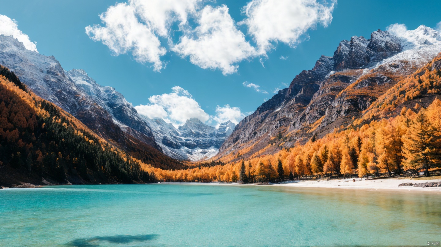 （blue sea）,white clouds, Sunshine, day, Mountains