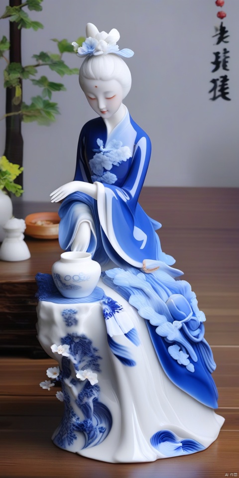 porcelain,1girl,
g020,Blue_and_white_porcelain,white porcelain