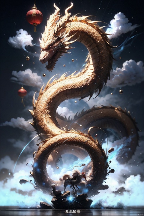  chinese dragon,white and blue,golden clouds, 3D blind box, fazhen, easterndragon,HTTP,long,zydink,中国龙,机甲,高达, pink fantasy, chinese, Ink scattering_Chinese style