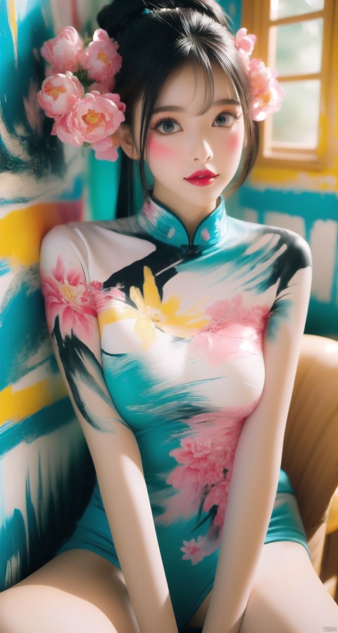  1girl, perky breasts, (bright red lips, blush), happy, smile, (upper thighs shot:1.3), night,
bodypaint, nsfw, pose, paint all over her body, (oil paintingsplash, brushwork:1.4), (blue pink white yellow tattoos, paint poured on the body:1.2), lying, on back,
masterpiece, official art, top quality, ray tracing, volumetric light, realistic, photorealistic, ultra highres, vivid, xiqing, hy, ((poakl flower style))naked,nude