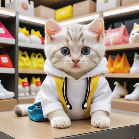  1 white cat,wear colourful Hip hop clothing
,In the market,,super cute,(Taking the items from the shelves),Holding a shopping bag,sit on the ground, (((looking at the shelves))),(shopping),((Pick up the product from the shelf)),Staring at the product,((sleepy)),Drowsy eyes




photography,super realistic,no blurry,super detailed,