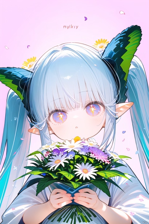  ((best quality)),((masterpiece)),((ultra-detailed)),(illustration),(detailed light),(an extremely delicate and beautiful),
twintails, 1girl, pointy ears, round face,(petite child:1.2),tiamat_(fate),curled_horns,symbol-shaped_pupils,small_breasts,solo,looking_at_viewer,braid,+_+,
Wallpaper,1girl,(girl middle of flower:1.4),clear sky,outside,sitting on the ground,(pure white dress, pure white silk cloth:1.5),(ground of flowers, thousand of flowers, colorful flowers, flowers around her, various flowers:1.51),young,stunning,attractive,
, white pantyhose, nai3