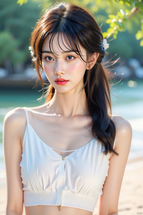  1girl,solo,black hair,long hair,jewelry,bangs,looking at viewer,blunt bangs,summer, (\huo yan shao nv\)