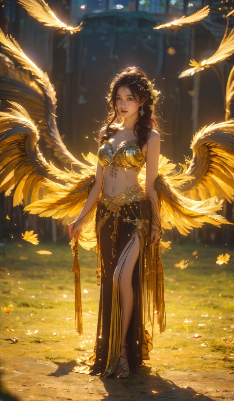  1girl, solo, long hair, breasts, looking at viewer, hair ornament, navel, cleavage, jewelry, medium breasts, standing, full body, purple hair, wings, nail polish, feathered wings



,moyou, jiqing, (\shen ming shao nv\), qingyi
