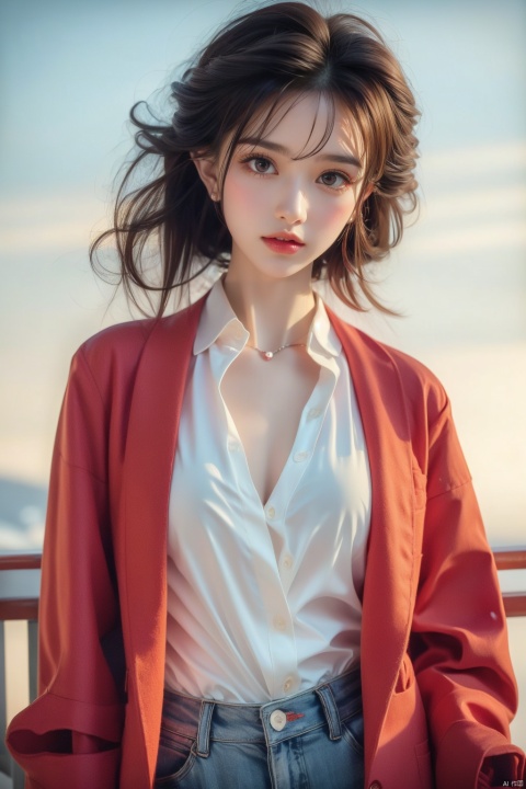  Outdoor scenery, snow view, Snow Mountain, girl, red wool coat, pretty face, short hair, blonde hair, (photo reality: 1.3) , Edge lighting, (high detail skin: 1.2) , 8K Ultra HD, high quality, high resolution, the best ratio of four fingers and a thumb, (photo reality: 1.3) , wearing a red coat, white shirt inside, big chest, solid color background, solid red background, advanced feeling, texture full, 1 girl, Xiqing, HSZT, Xiaxue, dongy, a girl, magic eyes, black 8d smooth stockings, 1girl, sd_mai, xiqing, tm, ((poakl flower style)), 80sDBA style