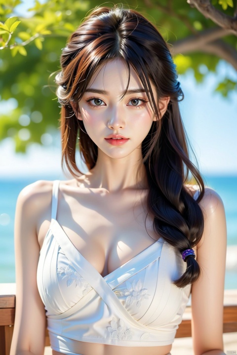  1girl,solo,black hair,long hair,jewelry,bangs,looking at viewer,blunt bangs,summer, (\huo yan shao nv\), 1 girl