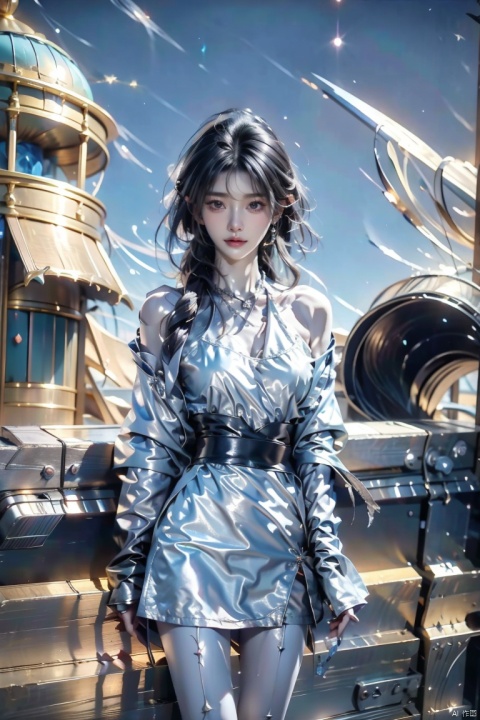  masterpiece, best quality,1girl,solo focus,standing in front of a building, black long hair, wearing a necklace, delicate face, beautiful eye, long coat,blue short skirt,snap-fit buckle,close-up,hand in pocket, dofas, jiqing, babata