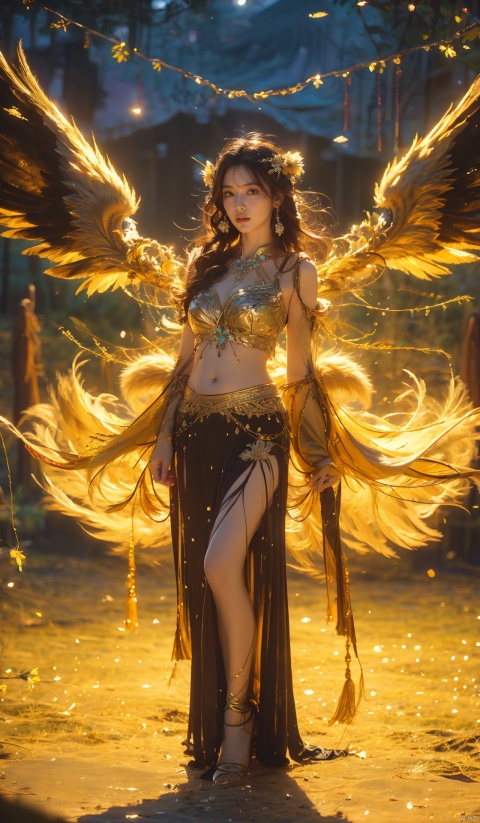  1girl, solo, long hair, breasts, looking at viewer, hair ornament, navel, cleavage, jewelry, medium breasts, standing, full body, purple hair, wings, nail polish, feathered wings



,moyou, jiqing, (\shen ming shao nv\), qingyi