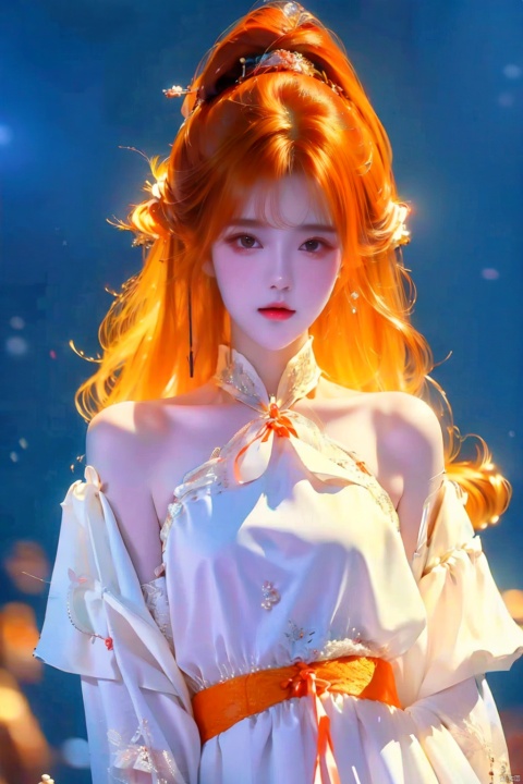 Best quality + masterpiece + Extremely high resolution +1 loli+ looking at the audience + detailed face + orange hair + deep eyes + dress + full bodyimage,,, masterpiece, best quality, mtianmei, mpaidui, 1 girl