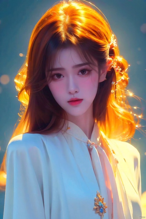 Best quality + masterpiece + Extremely high resolution +1 loli+ looking at the audience + detailed face + orange hair + deep eyes + dress + full bodyimage,,, masterpiece, best quality, mtianmei, mpaidui,