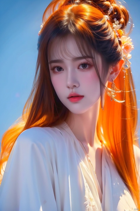 Best quality + masterpiece + Extremely high resolution +1 loli+ looking at the audience + detailed face + orange hair + deep eyes + dress + full bodyimage,,, masterpiece, best quality, mtianmei, mpaidui,