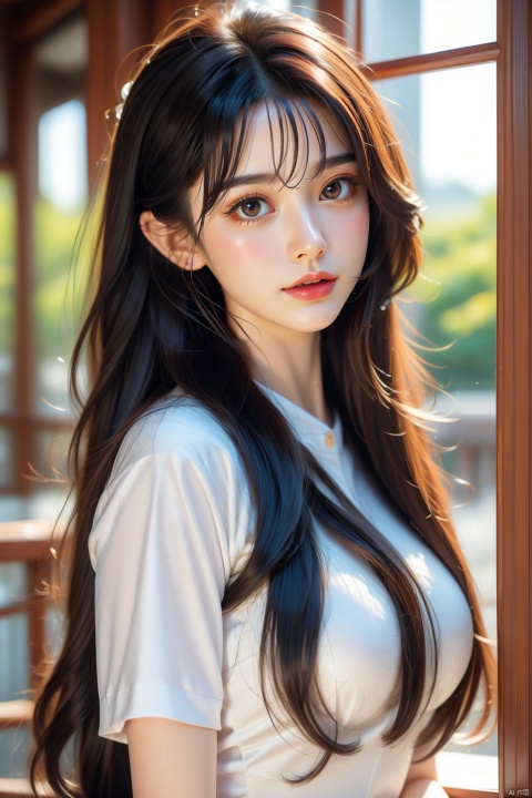  1girl,solo,black hair,long hair,jewelry,bangs,looking at viewer,blunt bangs,summer, (\huo yan shao nv\)