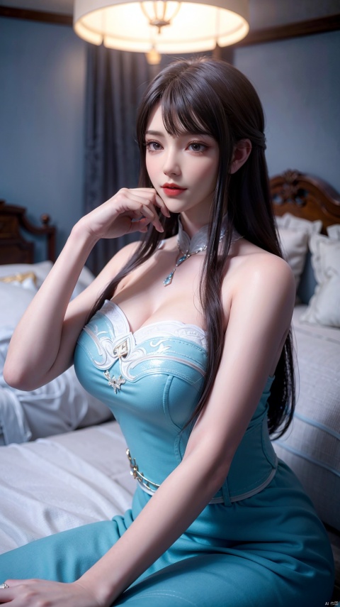 A woman wearing a corset sitting on the bed, 8k octae rendering photo, realistic anime girl rendering, 8k high quality detail art, elegant movie pose, seductive anime girl, realistic perfect body, beautiful and charming anime woman, 8k sensory lighting, royal elegant pose, trend on cgstation, elegant pose, ultra clear high quality