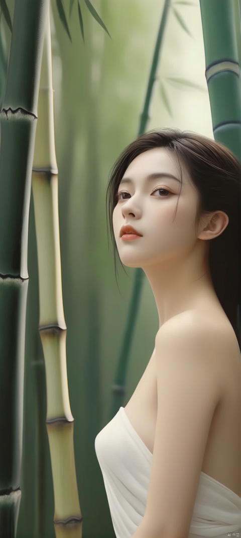  Best quality, masterpiece, photorealistic,
naked,nude,beauty girl,very wide shot,bamboo forest, logo,hand,head shot,
