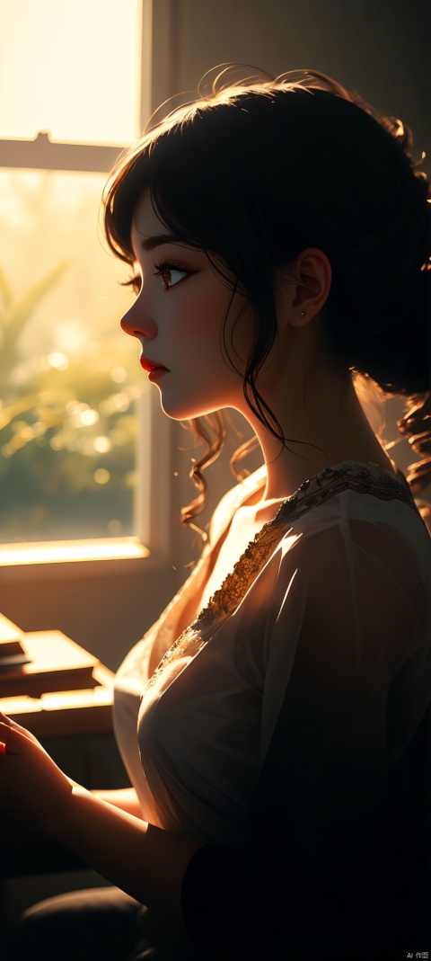  An ancient girl wrote a letter with a wolf howling brush, aged 20, with black hair, hairpins, delicate face, beautiful, bright, 8k, complex details, high-definition, classical style, warm tones, soft light and shadow, elegant movements, mysterious emotions, and a background of green plants and roads., Female, desk, high-definition, soft light and shadow, classical style, beautiful, mysterious, warm color tones., zanhua