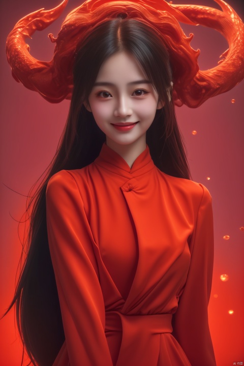  guangzy, 1girl, solo, red theme,best quality, ultra-detailed, masterpiece, finely detail, highres, 8k wallpaper,smile,(nude),(head shot), longnv
