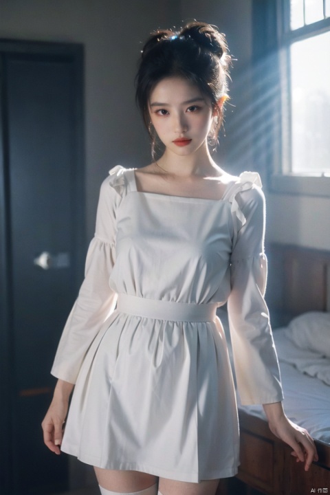  best quality,masterpiece,ultra high res,looking at viewer,studio,side light,makeup portrait,black eyeshadow,
, half updo, sexy black nightgown, bedroom scene, soft lighting, sensual atmosphere, peaceful ambiance, professional photography, perfect composition., 1girl, sara style, yosshi film, liuyifei, Detail, chang, CyberpunkAI, Girl, Geometric design style, dancing diva, Dark Style, sd mai, myinv, dress, detached sleeves, thighhighs, tm, sailor senshi uniform, killer, gold armor,school uniform, hy, jy, lowangle, light rays