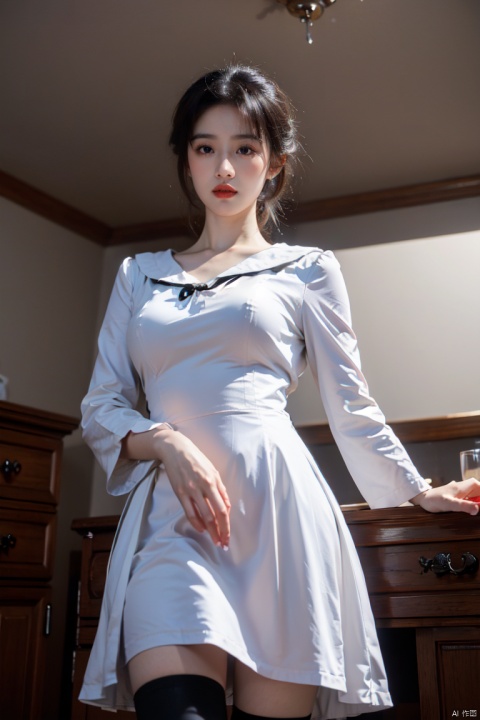  best quality,masterpiece,ultra high res,looking at viewer,studio,side light,makeup portrait,black eyeshadow,
, half updo, sexy black nightgown, bedroom scene, soft lighting, sensual atmosphere, peaceful ambiance, professional photography, perfect composition., 1girl, sara style, yosshi film, liuyifei, Detail, chang, CyberpunkAI, Girl, Geometric design style, dancing diva, Dark Style, sd mai, myinv, dress, detached sleeves, thighhighs, tm, sailor senshi uniform, killer, gold armor,school uniform, hy, jy, lowangle, light rays,from below,moyou
